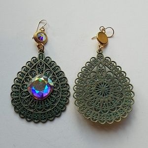 GASOLINE GLAMOUR Jewelry - GYPSY MEDALLION patina drop OPAL XL stone earrings GASOLINE GLAMOUR Jewelry - GYPSY MEDALLION patina drop OPAL XL stone earrings